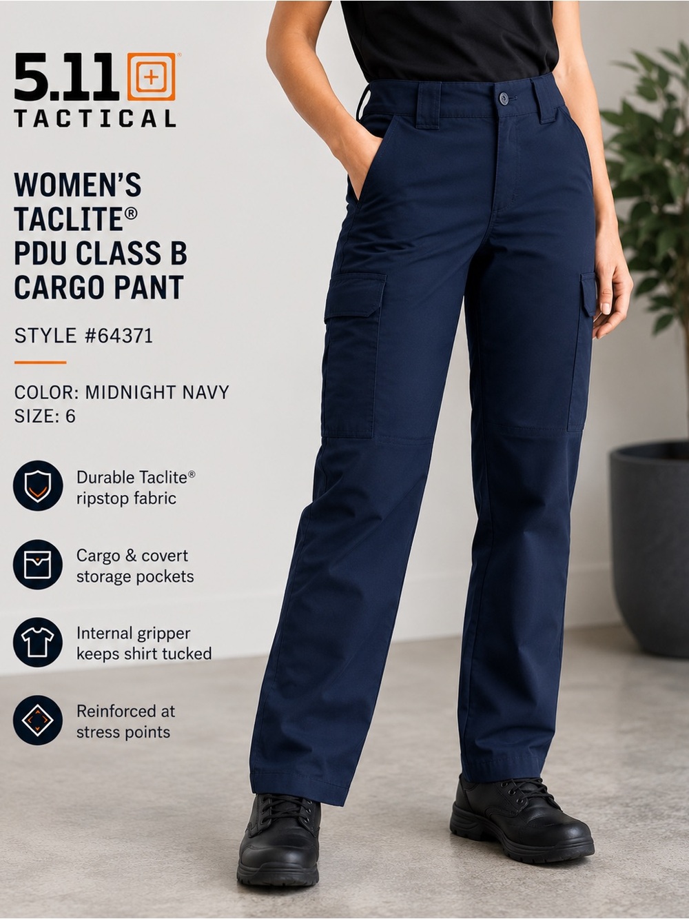 5.11 Tactical Women’s Taclite PDU Class B Cargo Pants Midnight Navy Size 6 64371